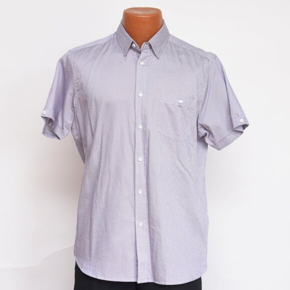 Ted Baker Men’s Size 4 (M) Short Sleeve Button-Up Shirt Purple Microprint Cotton - Picture 1 of 10